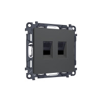 MA912110 Комплект механизма компьютерной двойной розетки RJ-45 с автоматической защитной шторкой ALFA Графит мягкое касание QUANT AP9121, VM189 AMBRELLA VOLT