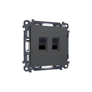 MA912110 Комплект механизма компьютерной двойной розетки RJ-45 с автоматической защитной шторкой ALFA Графит мягкое касание QUANT AP9121, VM189 AMBRELLA VOLT