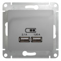 GLOSSA USB РОЗЕТКА A+A, 5В/2,1А, 2х5В/1,05А, механизм, АЛЮМИНИЙ GSL000333