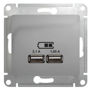 GLOSSA USB РОЗЕТКА A+A, 5В/2,1А, 2х5В/1,05А, механизм, АЛЮМИНИЙ GSL000333