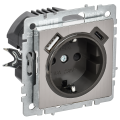 BRITE Розетка 1-местная с заземлением с защитными шторками 16А с USB AC 18Вт РЮш11-1-БрГН металл хромникель IEK