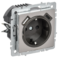 BRITE Розетка 1-местная с заземлением с защитными шторками 16А с USB AC 18Вт РЮш11-1-БрГН металл хромникель IEK