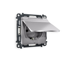 MA508010 Комплект механизма электрической розетки ALFA Сталь матовый  сз с шторками и крышкой IP44 QUANT AP5080, VM141 AMBRELLA VOLT