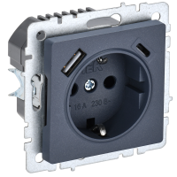 BRITE Розетка 1-местная с заземлением с защитными шторками 16А с USB AC 18Вт РЮш11-1-БрМ маренго IEK