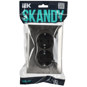 SKANDY Розетка 2-местная с заземлением без защитных шторок 16А в сборе SK-R08N металл никель IEK