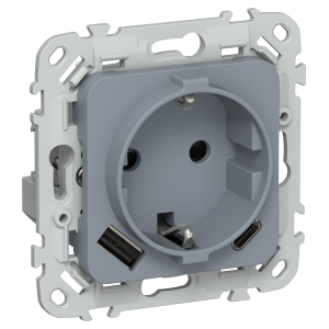 FLITE Розетка 1-местная с заземлением с защитными шторками 16А с USB A+C 20Вт РСЮшс11-0-ФлМ маренго IEK