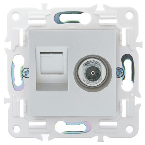 SKANDY Розетка двойная TV+RJ45 кат.6 SK-A15S серебряный IEK