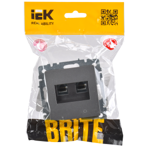 BRITE Розетка компьютерная двойная RJ45 кат.5E РК10-2-БрС сталь IEK