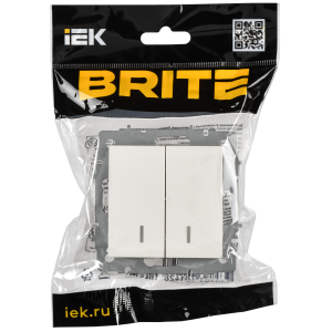 BRITE Выключатель 2-клавишный с индикацией 10А безвинтовое крепление ВС11-2-1-БрБ белый IEK