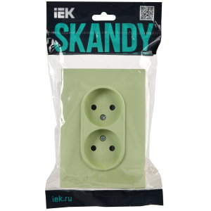 SKANDY Розетка 2-местная без заземления с защитными шторками 10А в сборе SK-R09G мятный IEK
