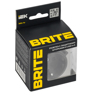 BRITE Розетка 1-местная с заземлением с защитными шторками 16А с USB AC 18Вт РЮш11-1-БрГН металл хромникель IEK