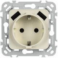 FLITE Розетка 1-местная с заземлением с защитными шторками 16А с USB AA 3,1А безвинтовое крепление РСЮша11-1-ФлСл сливочный IEK