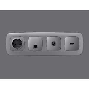 MO512005 Комплект механизма компьютерной розетки RJ-45 экранированной с автоматической защитной шторкой OMEGA Сталь матовый QUANT OP5120, VM185 AMBRELLA VOLT