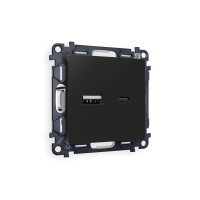 MA811010 Комплект механизма розетки ALFA Черный матовый 2USB AC 20W быстрая зарядка QUANT AP8110, VM177 AMBRELLA VOLT