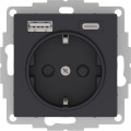 ATLASDESIGN РОЗЕТКА 16А c 2 USB A+С, 5В/2,4А/3,0А, 2х5В/1,5А, механизм, КАРБОН ATN001032