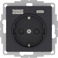 ATLASDESIGN РОЗЕТКА 16А c 2 USB A+С, 5В/2,4А/3,0А, 2х5В/1,5А, механизм, КАРБОН ATN001032