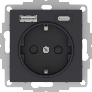 ATLASDESIGN РОЗЕТКА 16А c 2 USB A+С, 5В/2,4А/3,0А, 2х5В/1,5А, механизм, КАРБОН ATN001032