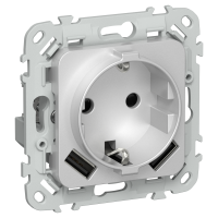 FLITE Розетка 1-местная с заземлением с защитными шторками 16А с USB A+A 3,1А РСЮша11-0-ФлА алюминий IEK