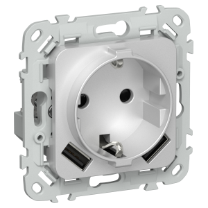 FLITE Розетка 1-местная с заземлением с защитными шторками 16А с USB A+A 3,1А РСЮша11-0-ФлА алюминий IEK