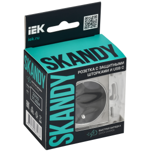 SKANDY Розетка с заземлением с защитными шторками 16А с USB C 18Вт SK-R17N металл никель IEK