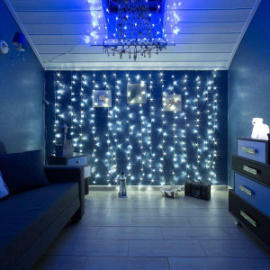 Гирлянда светодиодная Светодиодный Дождь 2х3м 240LED бел. 12Вт 230В IP20 свечение с динамикой провод прозр. Neon-Night 235-065
