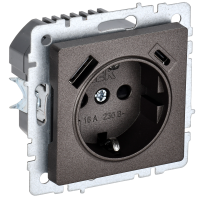 BRITE Розетка 1-местная с заземлением с защитными шторками 16А с USB AC 18Вт РЮш11-1-БрТБ темная бронза IEK