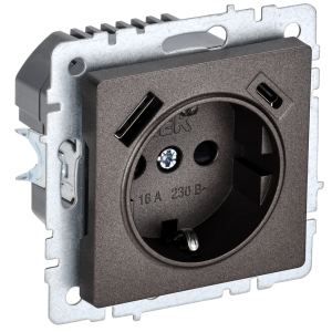 BRITE Розетка 1-местная с заземлением с защитными шторками 16А с USB AC 18Вт РЮш11-1-БрТБ темная бронза IEK
