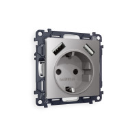 MA509010 Комплект механизма электрической розетки ALFA Сталь матовый 2USB AA 18W быстрая зарядка сз QUANT AP5090, VM155 AMBRELLA VOLT