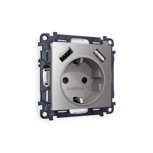 MA509010 Комплект механизма электрической розетки ALFA Сталь матовый 2USB AA 18W быстрая зарядка сз QUANT AP5090, VM155 AMBRELLA VOLT