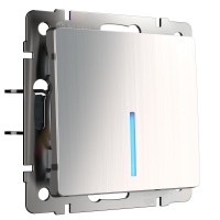 W1112102/ Выключатель одноклавишный проходной с подсветкой (глянцевый никель)