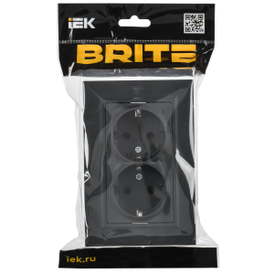 BRITE Розетка 2-местная с заземлением с защитными шторками плоская 16А в сборе РСшПл12-3-БрГ графит IEK