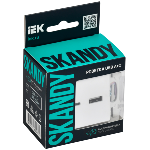 SKANDY Розетка USB A+C 18Вт SK-R13W арктический белый IEK