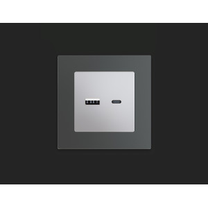 MA411010 Комплект механизма розетки ALFA Серебро глянец 2USB AC 20W быстрая зарядка QUANT AP4110, VM177 AMBRELLA VOLT