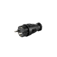 Вилка прямая с заземлением влагозащищенная 2P+PE 230V 16А IP44, черная, каучук DYNEL