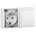 Simon 15 Aqua Белый Блок: Розетка 2PE Schuko 16А 250В  выключатель 10А 250В, IP54