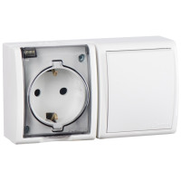 Simon 15 Aqua Белый Блок: Розетка 2PE Schuko 16А 250В  выключатель 10А 250В, IP54