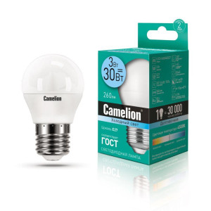 Лампа светодиодная LED3-G45/845/E27 3Вт шар 4500К бел. E27 260лм 220-240В Camelion 11376