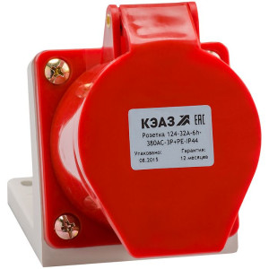 Розетка 114 16А 380В AC 3P+PE 6ч для монтажа на поверхность IP44 КЭАЗ 222754