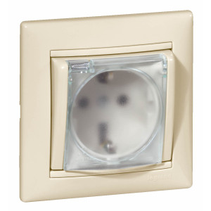 Механизм розетки 1-м СП Valena 16А IP44 2P+E защ. шторки с крышкой немецк. стандарт сл. кость Leg 774120