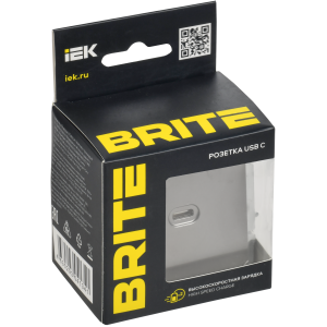 BRITE Розетка USB C 65Вт высокоскоростная зарядка РЮ12-1-БрС сталь IEK