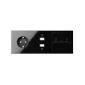 Simon 100 Черный глянец Кит 3 поста, фронт. Накладка на 1 розетку Schuko + 1 з/у 2xUSB + 1 клавиша выключателя + 1 клавиша жалюзи