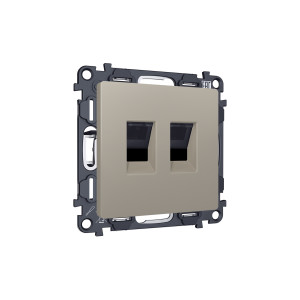 MA372110 Комплект механизма компьютерной двойной розетки RJ-45 с автоматической защитной шторкой ALFA Серо-бежевый матовый QUANT (AP3721, VM189) AMBRELLA VOLT