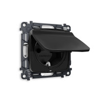 MO808010 Комплект механизма электрической розетки OMEGA Черный матовый сз с шторками и крышкой IP44 QUANT OP8080, VM141 AMBRELLA VOLT