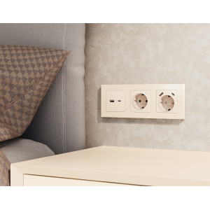 MA331010 Комплект механизма розетки ALFA Бежевый матовый 2USB AC 20W быстрая зарядка QUANT AP3310, VM177 AMBRELLA VOLT