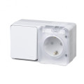 ATLASDESIGN PROFI IP54 О/У БЛОК: РОЗЕТКА с заземл. со шт., 16А, ВЫКЛЮЧАТЕЛЬ 1-клав., 10АХ, БЕЛЫЙ ATN540170