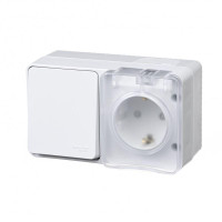 ATLASDESIGN PROFI IP54 О/У БЛОК: РОЗЕТКА с заземл. со шт., 16А, ВЫКЛЮЧАТЕЛЬ 1-клав., 10АХ, БЕЛЫЙ ATN540170