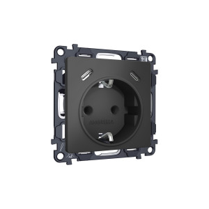 MA910510 Комплект механизма электрической розетки 2USB СC 20W сз на винтовых зажимах 16A-250V ALFA Графит мягкое касание QUANT AP9105, VM165 AMBRELLA VOLT