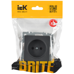 BRITE Розетка 1-местная без заземления с защитными шторками 10А РСш10-2-БрГ графит IEK