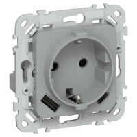 FLITE Розетка 1-местная с заземлением с защитными шторками 16А с USB A+C 20Вт РСЮшс11-0-ФлС серый IEK