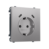 MS510510 Комплект механизма электрической розетки SIGMA Сталь матовый 2USB СC 20W быст. зар. сз сш 16A-250V QUANT PRO SP5105, PR165